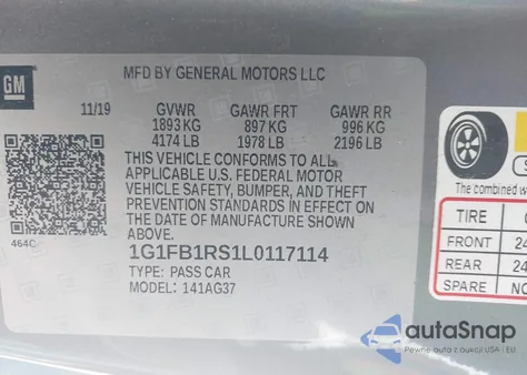 2020 Chevrolet Camaro Rwd 1Lt z USA, uszkodzony, nr VIN 1G1FB1RS1L0117114